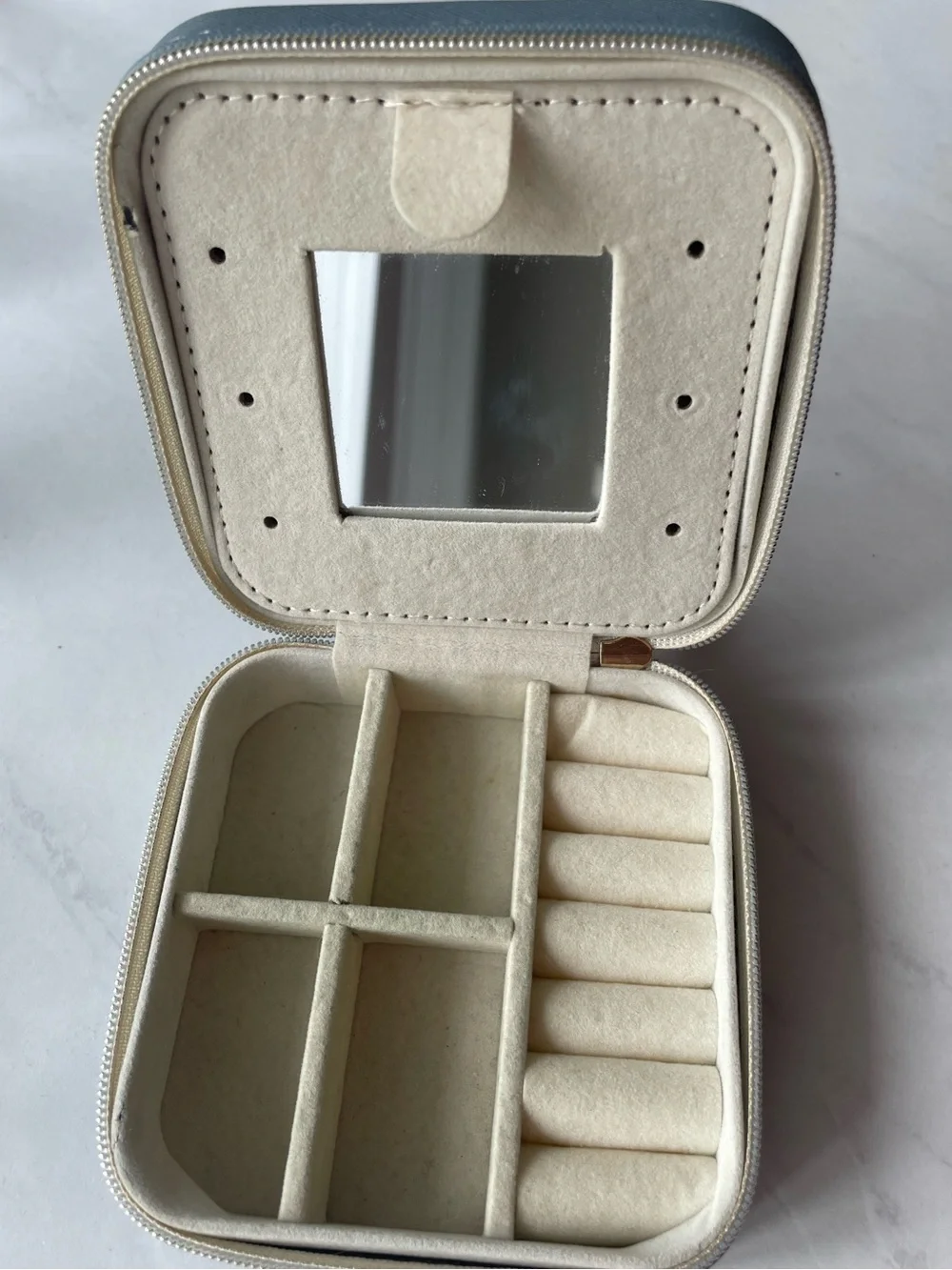 Dusty Blue Travel Jewelry Organizer with Gold 'D' Accent
